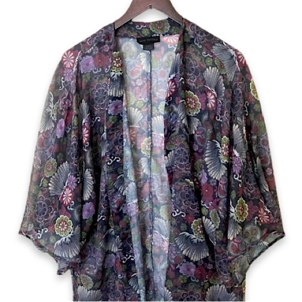 Steve Madden Floral Print Sheer Maxi Boho Open Front Kimono One Size Fits Most